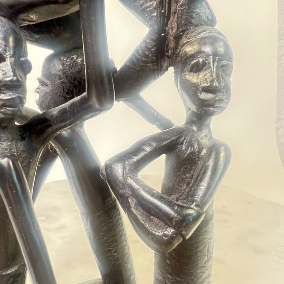 Hand-Carved Ebony Wood African Tree of Life Sculpture Tribal Art Natural Cracks - Picture 9 of 10